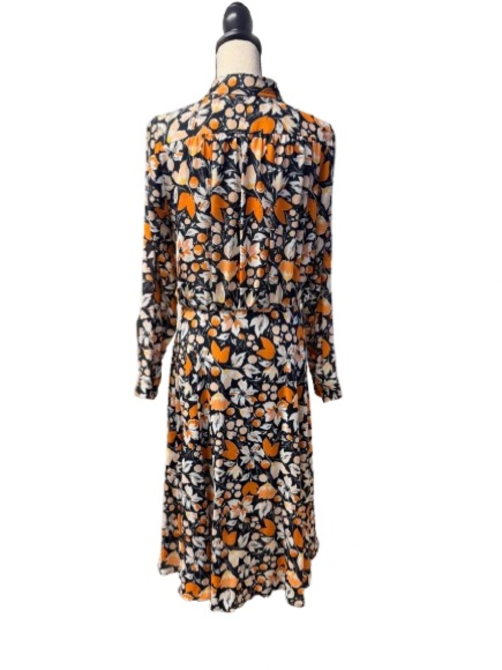 Who What Wear Floral Shirt Dress Black Orange Long Sleeve Midi Dress Medium - Picture 3 of 8